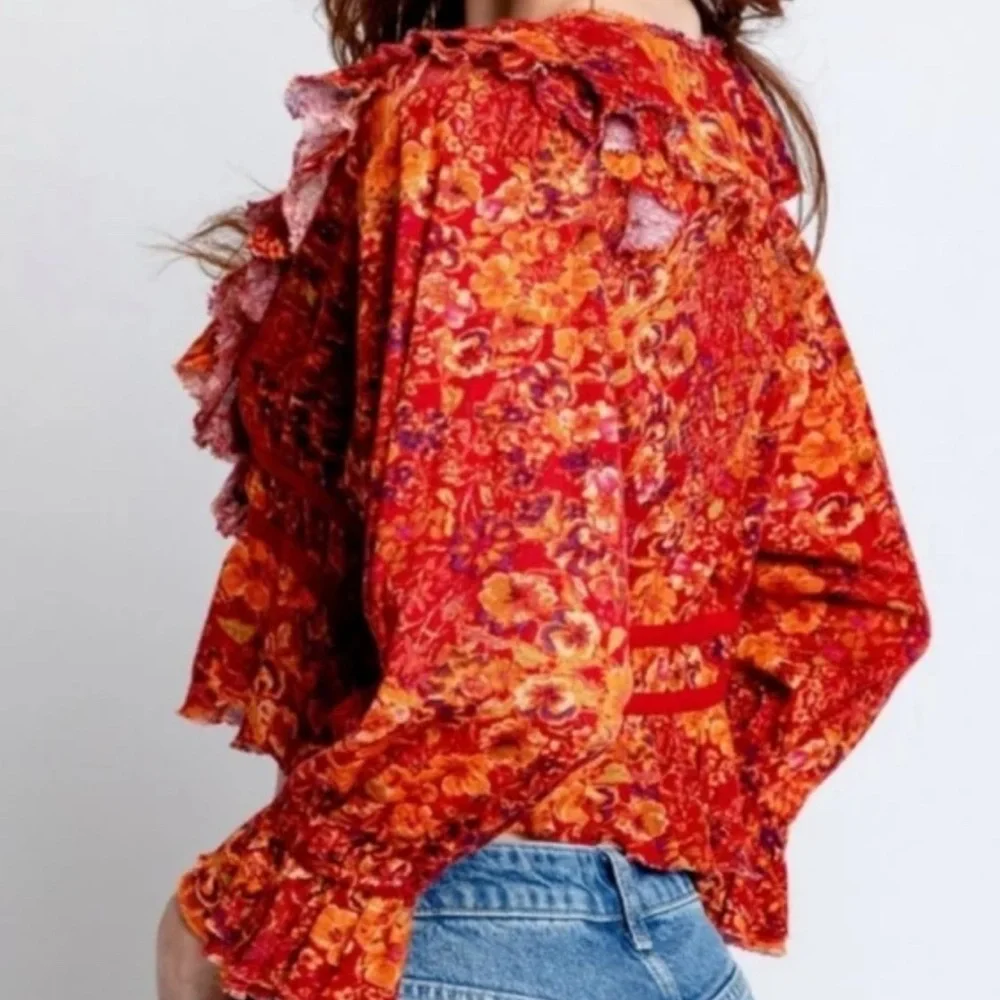 Free People Rudi Cropped Top Blouse  NEW NWT Boho Floral - Picture 2 of 6